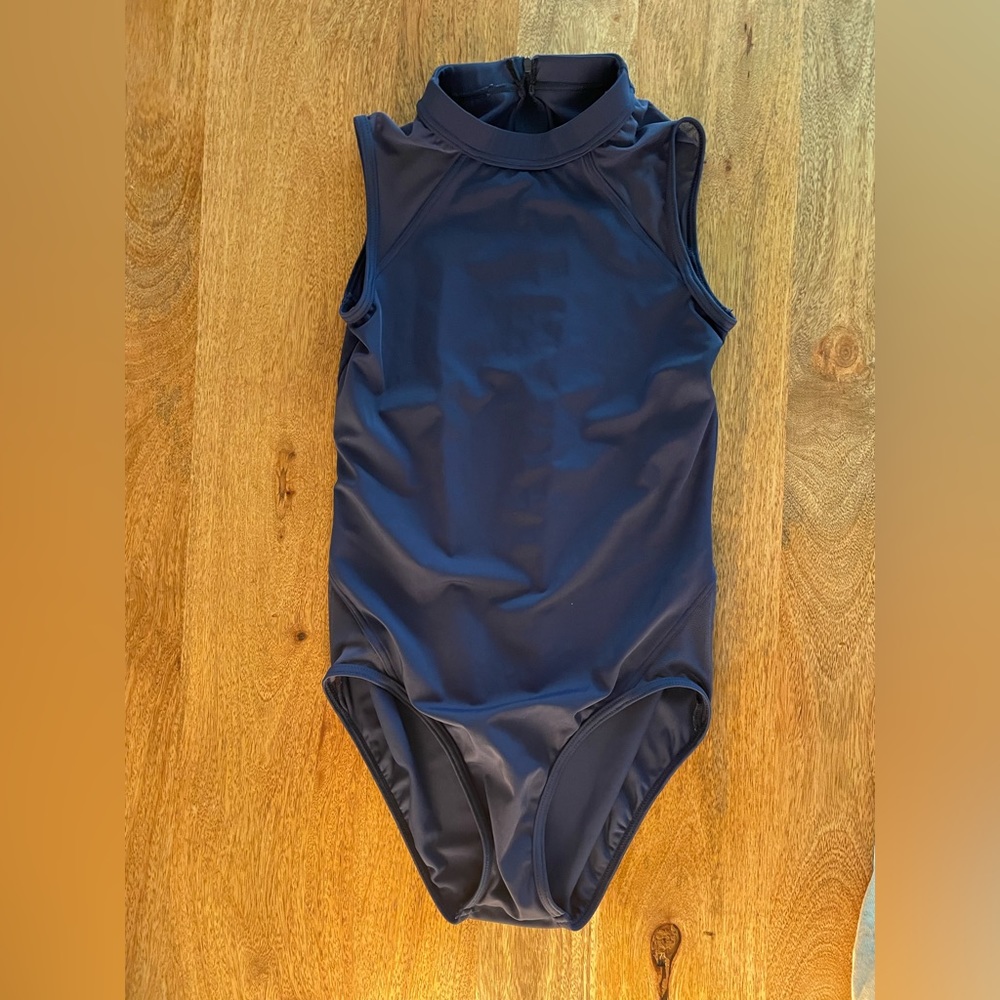 Balera Navy Sleeveless Mock Neck with Mesh cut Out Leotard Child Large